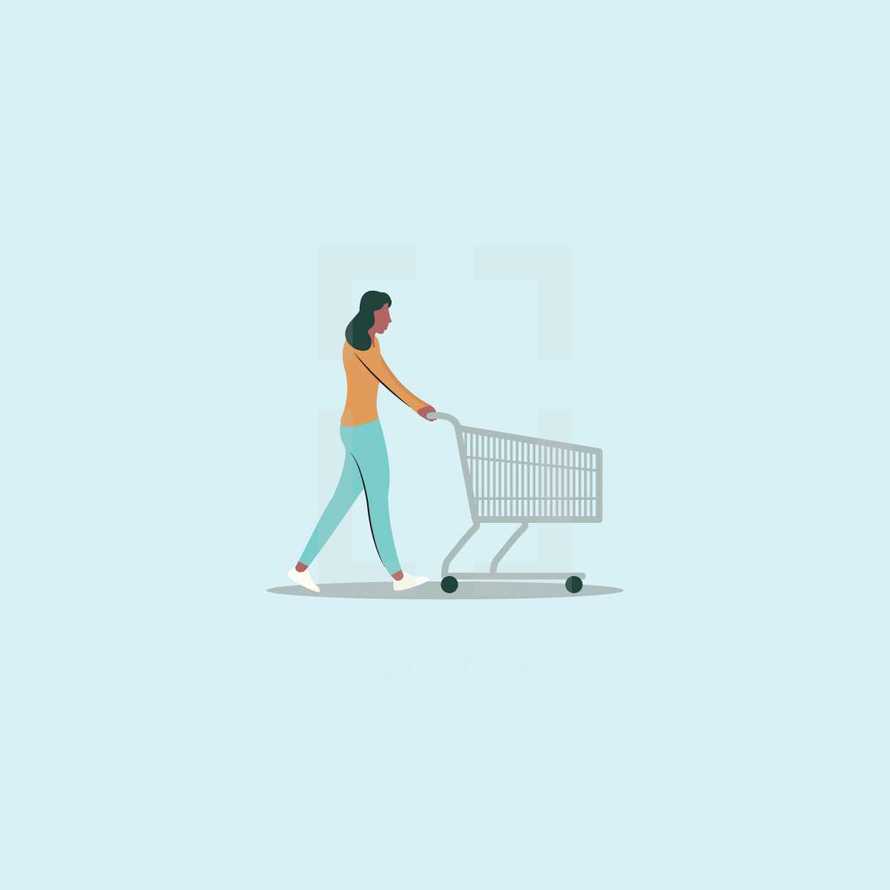 woman pushing a shopping cart 