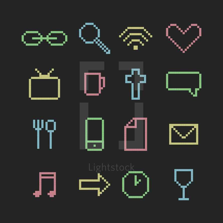 pixel style icons set. 
