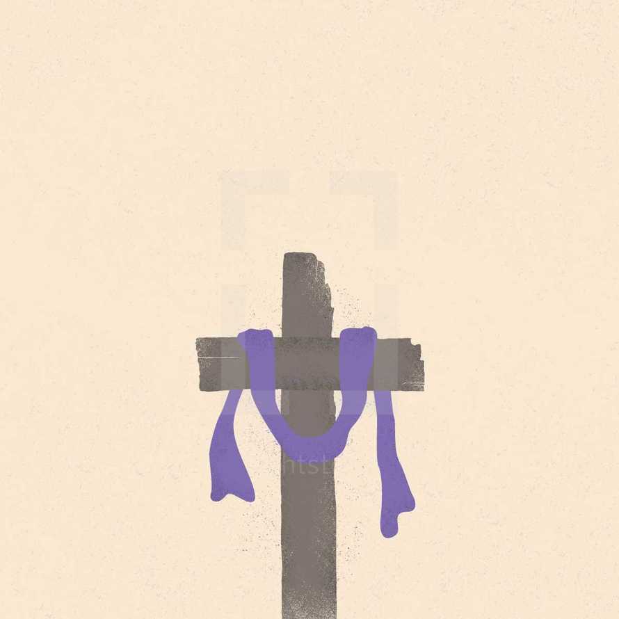 Illustration of a purple shroud on a cross.