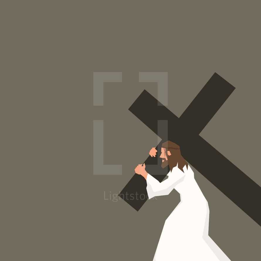 Illustration of Jesus carrying the cross.