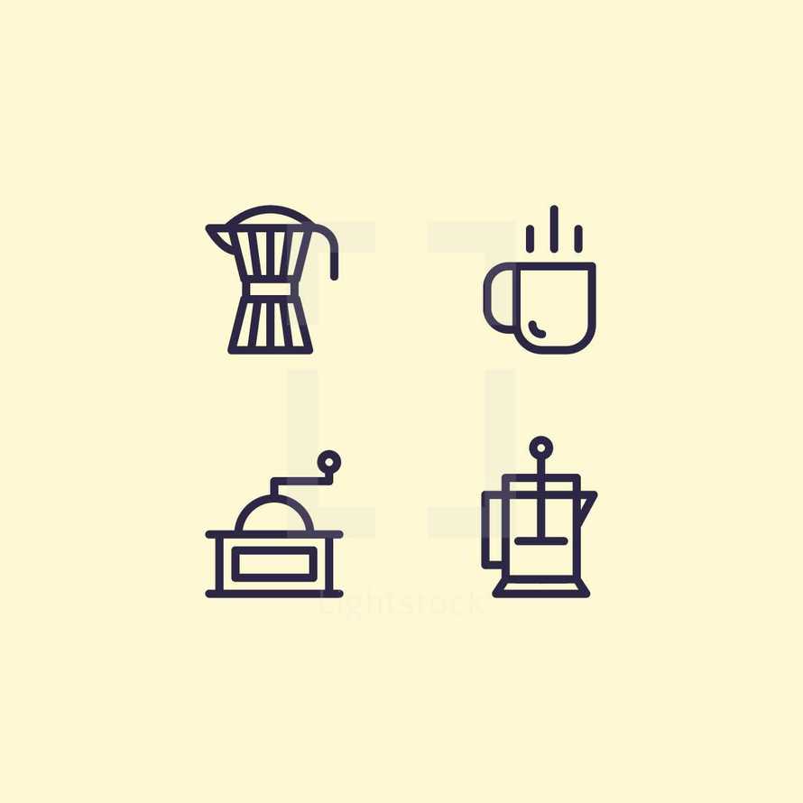 coffee pot and grinder icons 