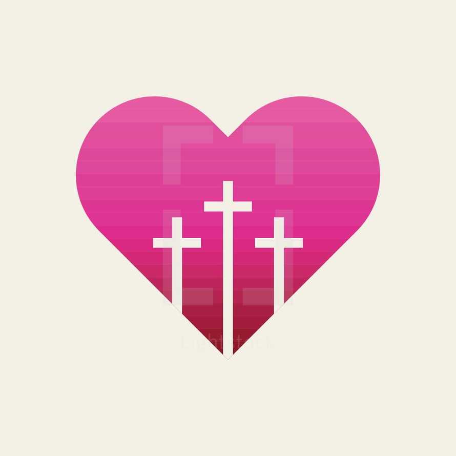 Silhouette of a Heart with Three Crosses.
