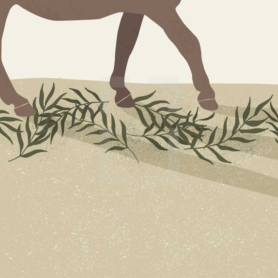donkey and palm fronds illustration.