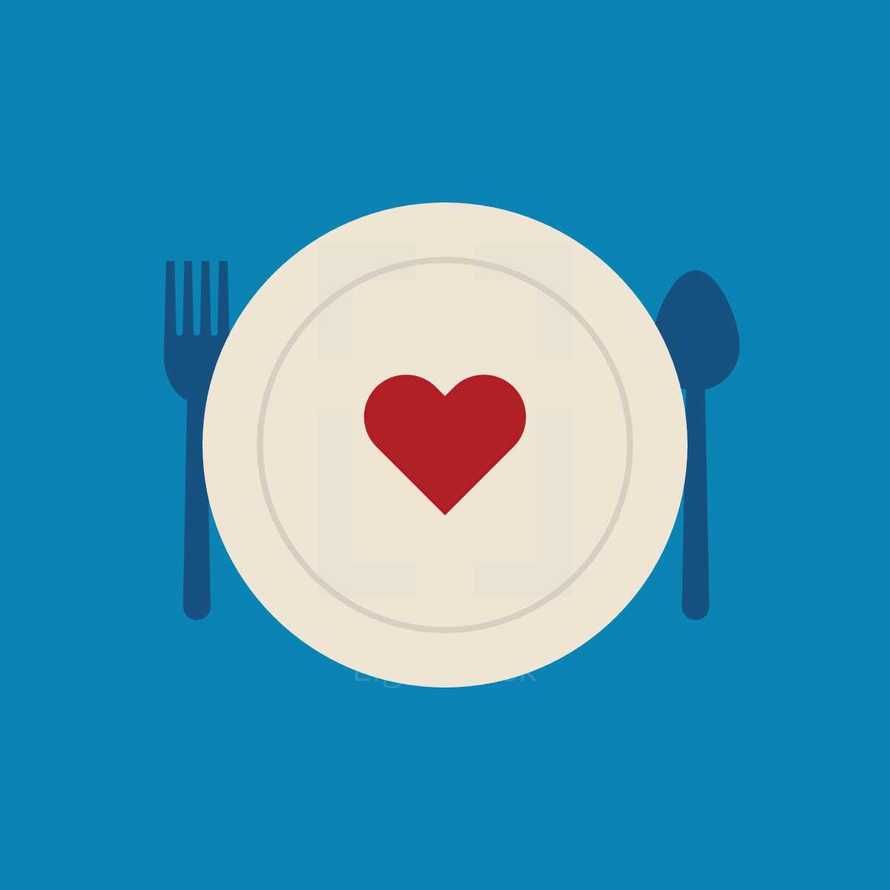 illustration of place setting with red heart.