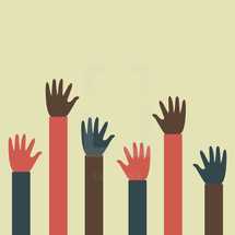 Vector Illustration of a group of raised hands volunteering. 