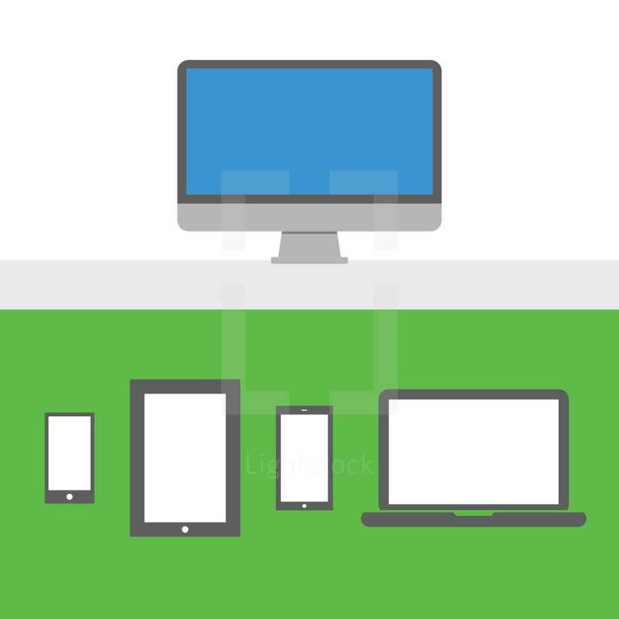 flat computer and tablet screens illustrations. 