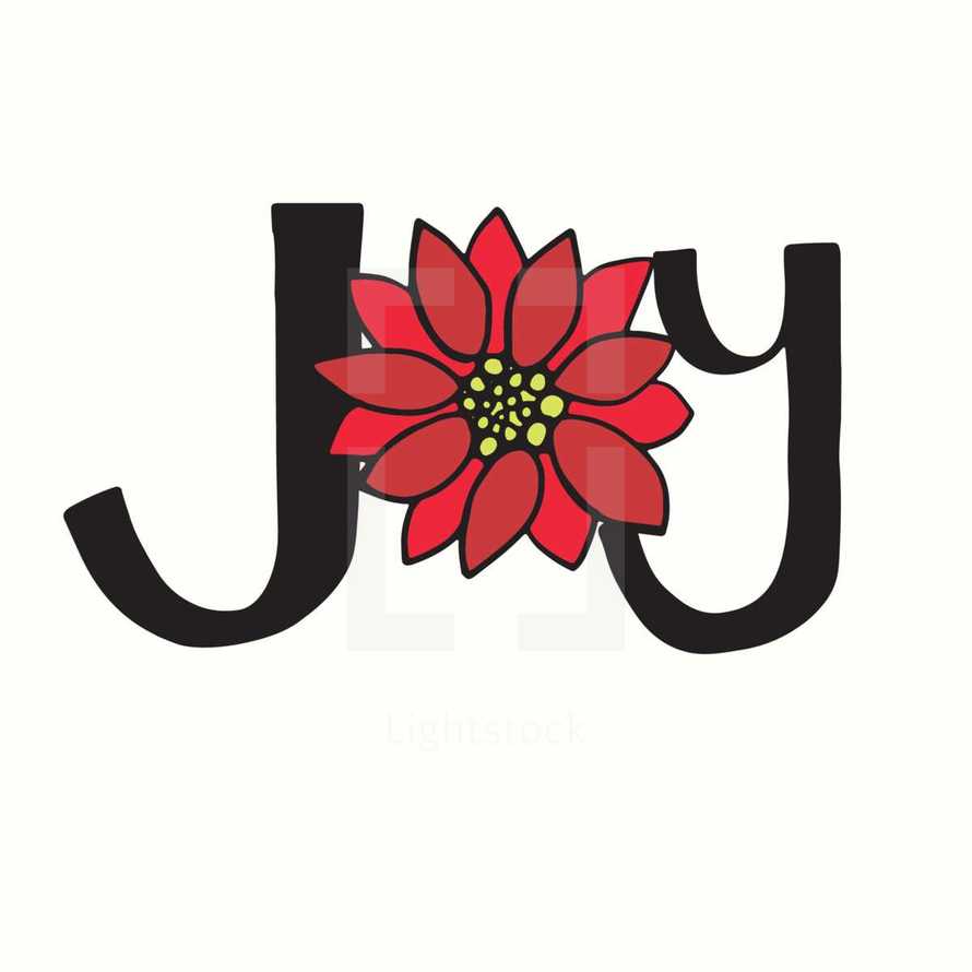 word joy with poinsettia 