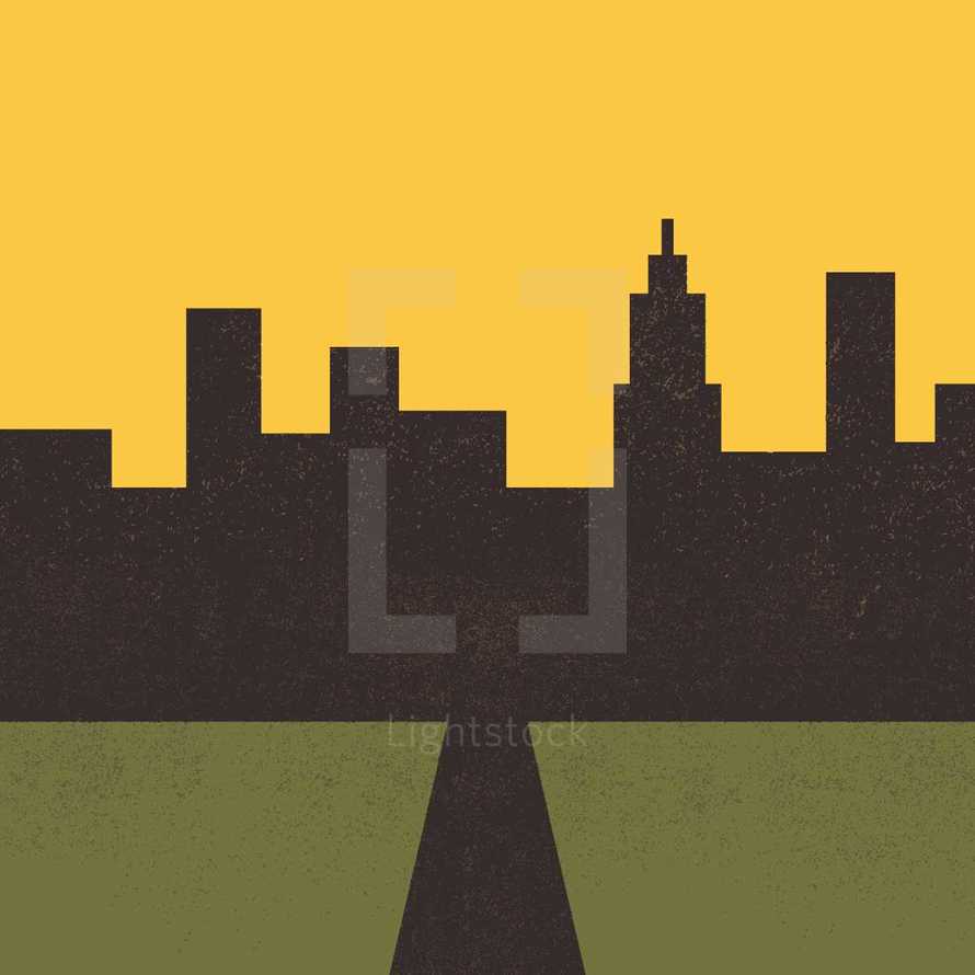 Grunge city illustration.