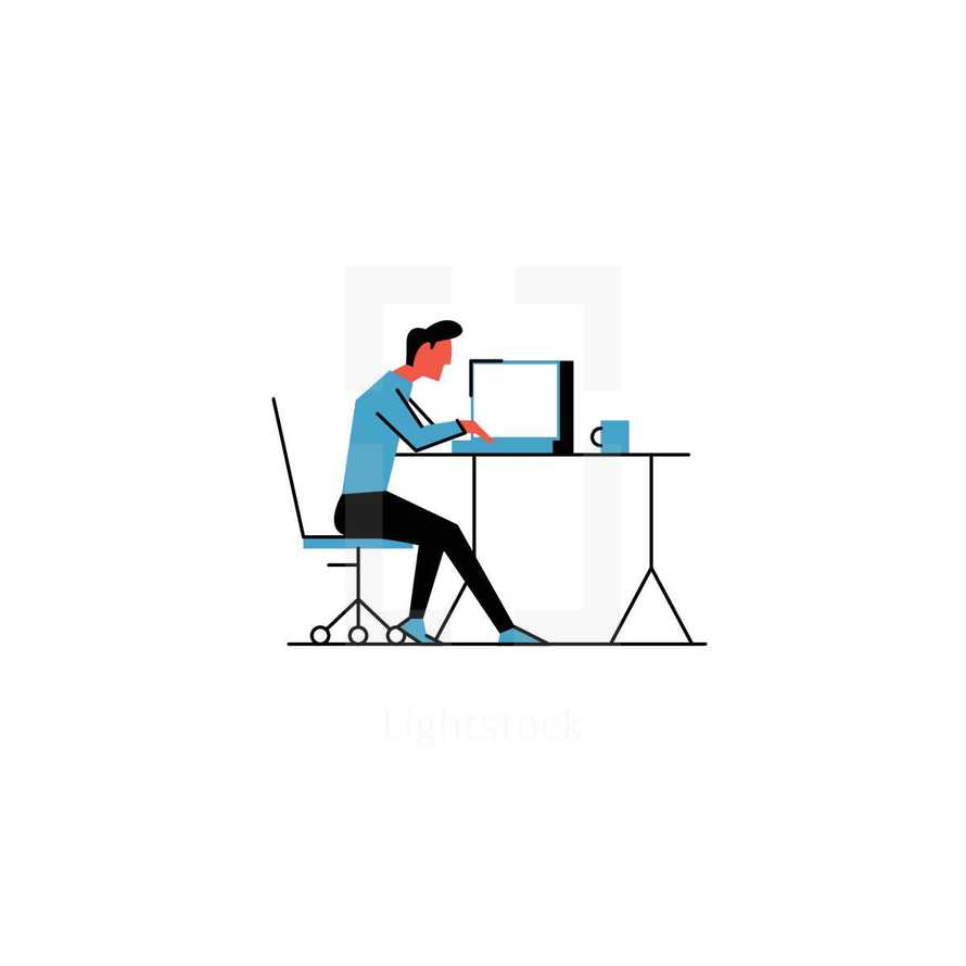 illustration of a man working at an office desk 