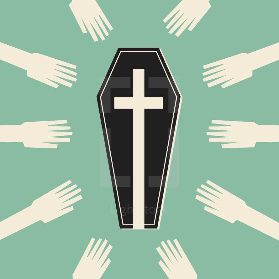 grave, hands, reaching, death, icon, casket,  1 Corinthians 15:55