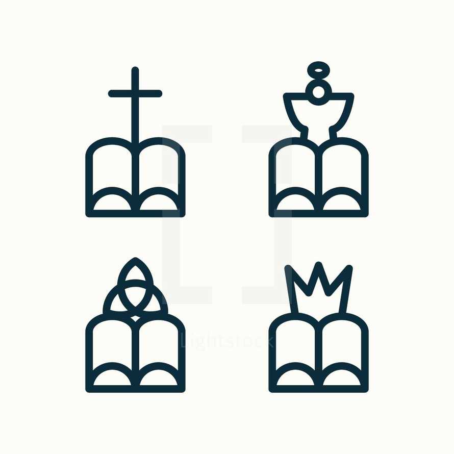 Monocon Christian icons set. 