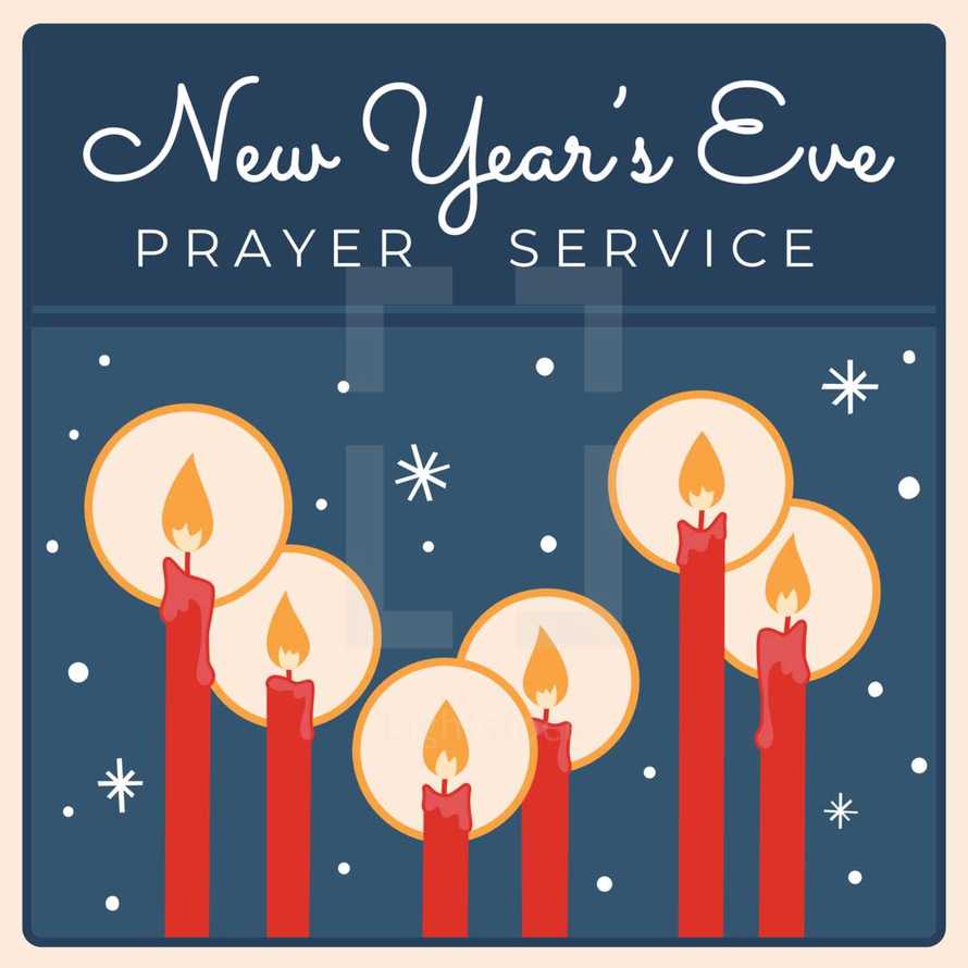 New Year's Eve church prayer service in a retro vintage design that's ideal for Instagram social media posts or a bulletin graphic