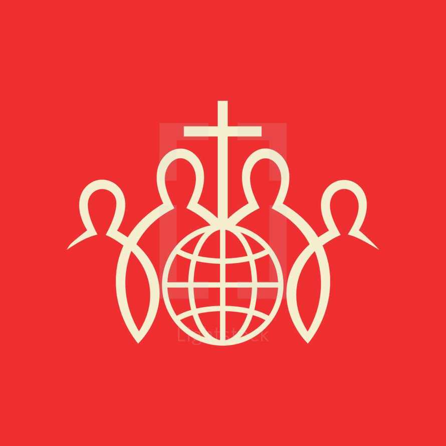 missions, christian fellowship, cross, members, globe, world, icon