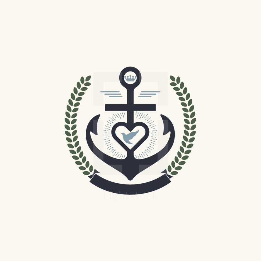 anchor, dove, leaves, banner, crown, radiating, icon