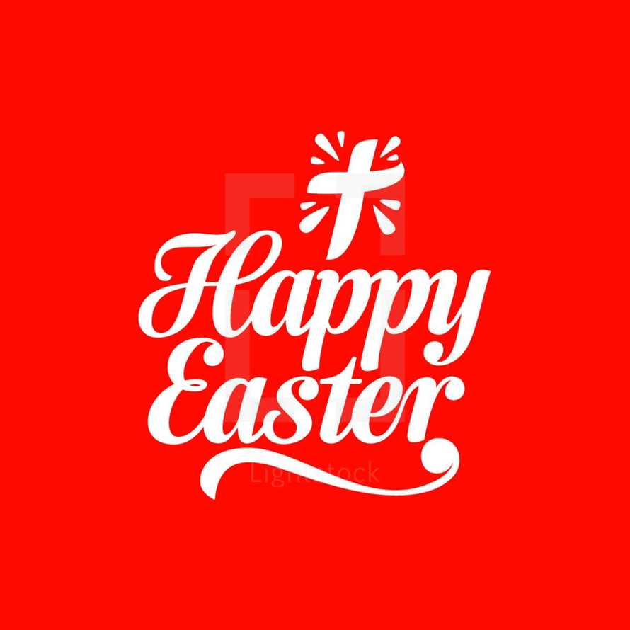 Happy easter. Lettering and graphic elements. Cross of Jesus Christ.