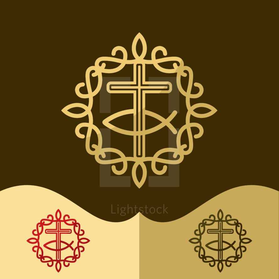 Jesus fish symbol and cross logo