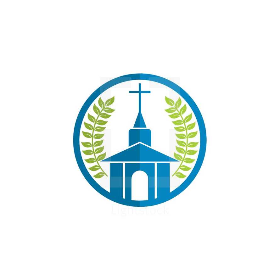 church badge with olive branches 