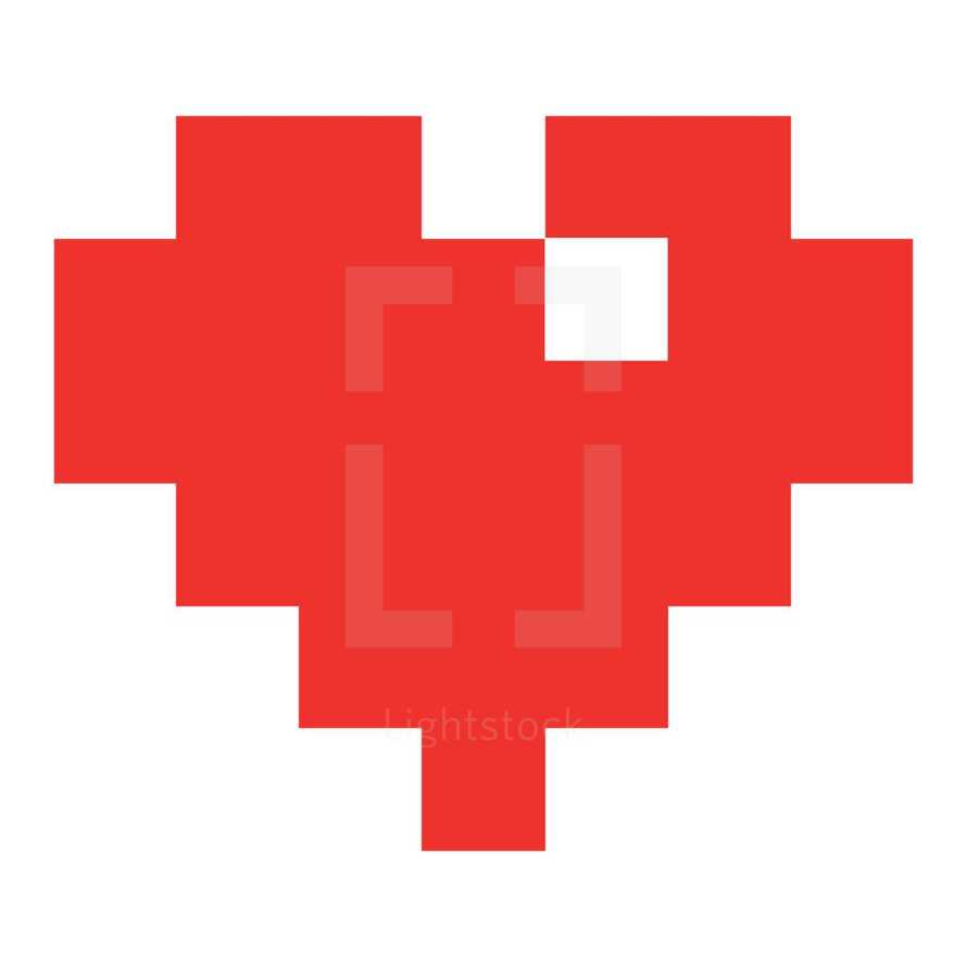Red heart icon created in the style of pixel art. Quick and easy recolorable shape isolated from the background. The design graphic element saved as a vector illustration in the EPS file format for used in your design projects. 