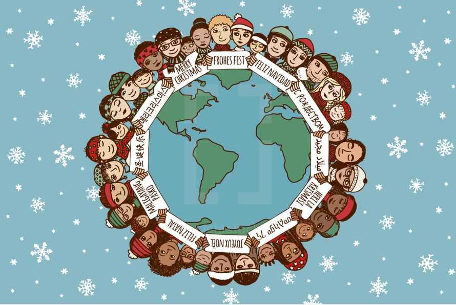 people holding hands around the world, Christmas 