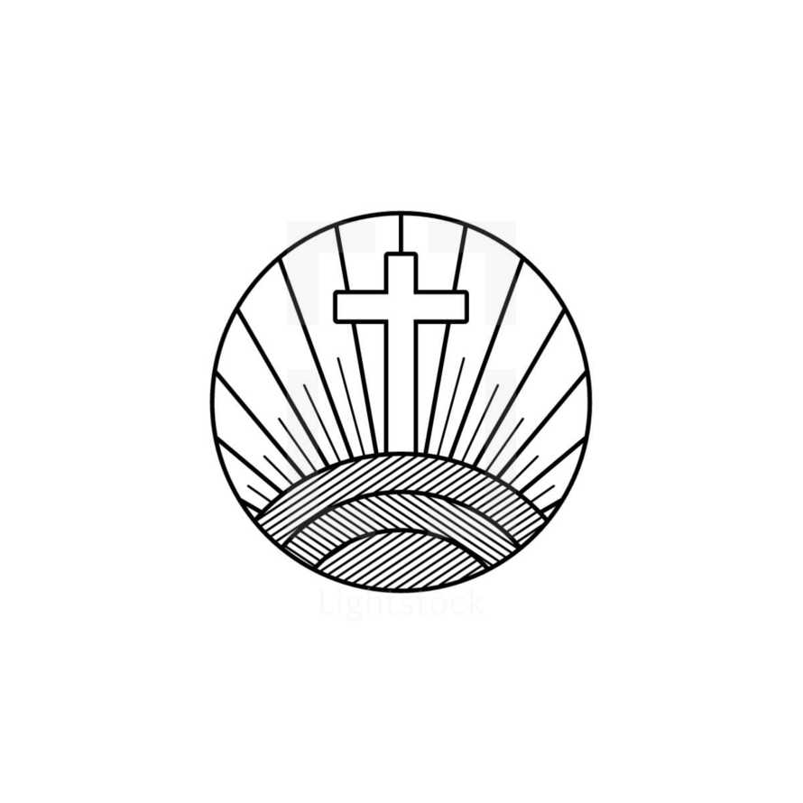 Church logo. Christian symbols. Cross of the Savior Jesus Christ shining