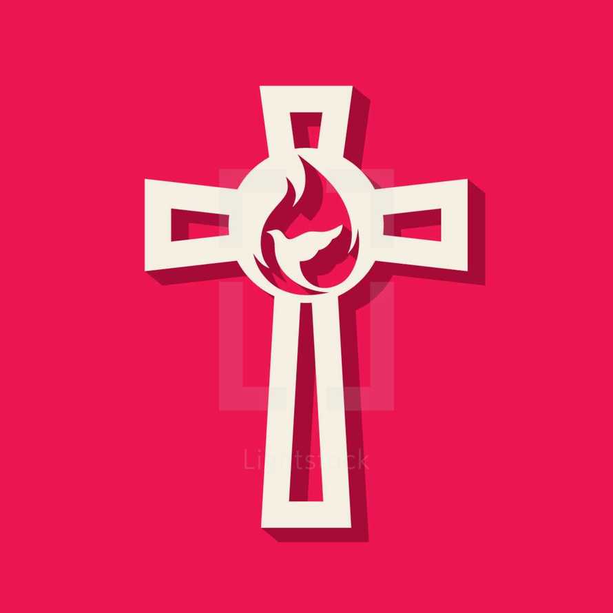 cross, flame, dove, icon