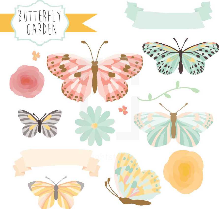 butterfly garden icon set 