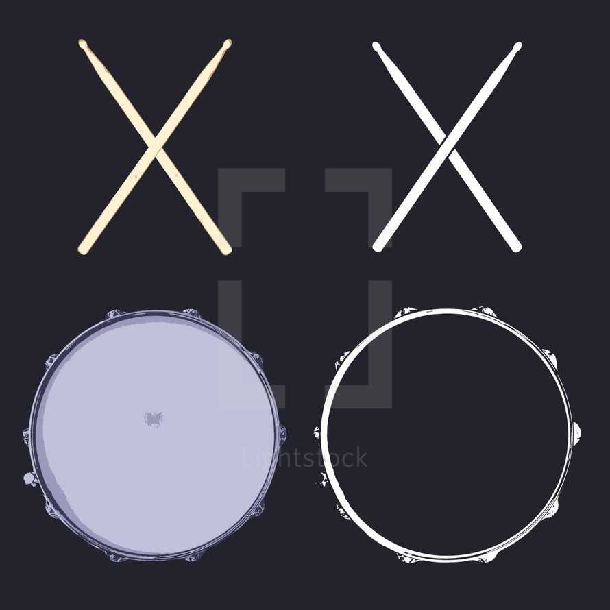 snare drums and drum sticks 
