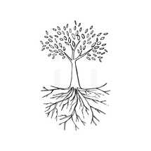 hand drawn tree and roots illustration.
