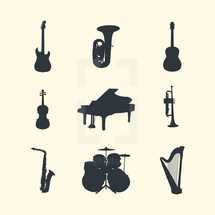 Instrument silhouettes set. 