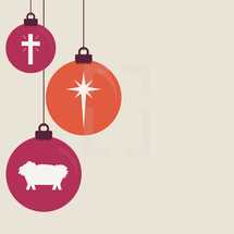 Christmas ornament background with baby Jesus, star and a cross.