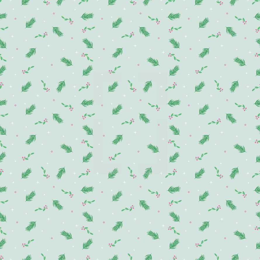 pine bough and red berries pattern background 
