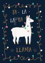 Christmas or Winter Holidays Card with llama and Festive Lights 