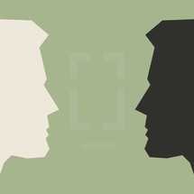 Vector illustration of two men's profiles facing each other.