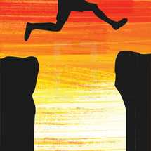 leap of faith over a cliff