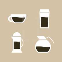 coffee, cup, mug, coffee pot, creamer, icon