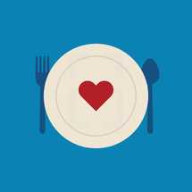 illustration of place setting with red heart.