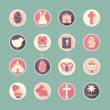 Easter icons, icon set, Easter, easter egg, egg, bunny, rabbit, cross, flower, butterfly, church, chick, baby chicken, bible