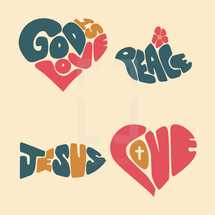 God is Love, peace, Jesus, Jesus fish, heart, Love, marriage, homosexuality, man, woman, dove, hippie, lettering, words, text