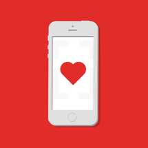 Vector illustration of cellphone with a red heart on screen.
