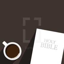 coffee mug and Holy Bible illustration.