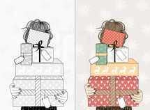 girl holding a stack of gifts 