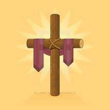 wooden cross with purple shroud 