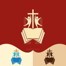 people, cross, Bible, logo