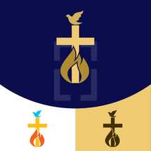 dove, cross, and flames icon