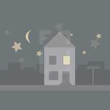 stars, moon, house, night, icon, home, city