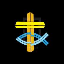 cross and Jesus fish icon 