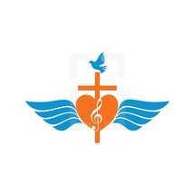 dove, cross, wings, heart, G clef, music, logo 
