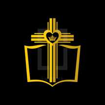 cross, Bible, heart, crown icon