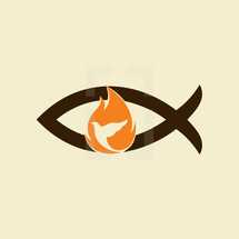 Jesus fish, dove, flame, holy spirt, Jesus, Christian, symbol, icon