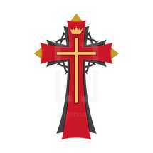red, black, and gold cross icon